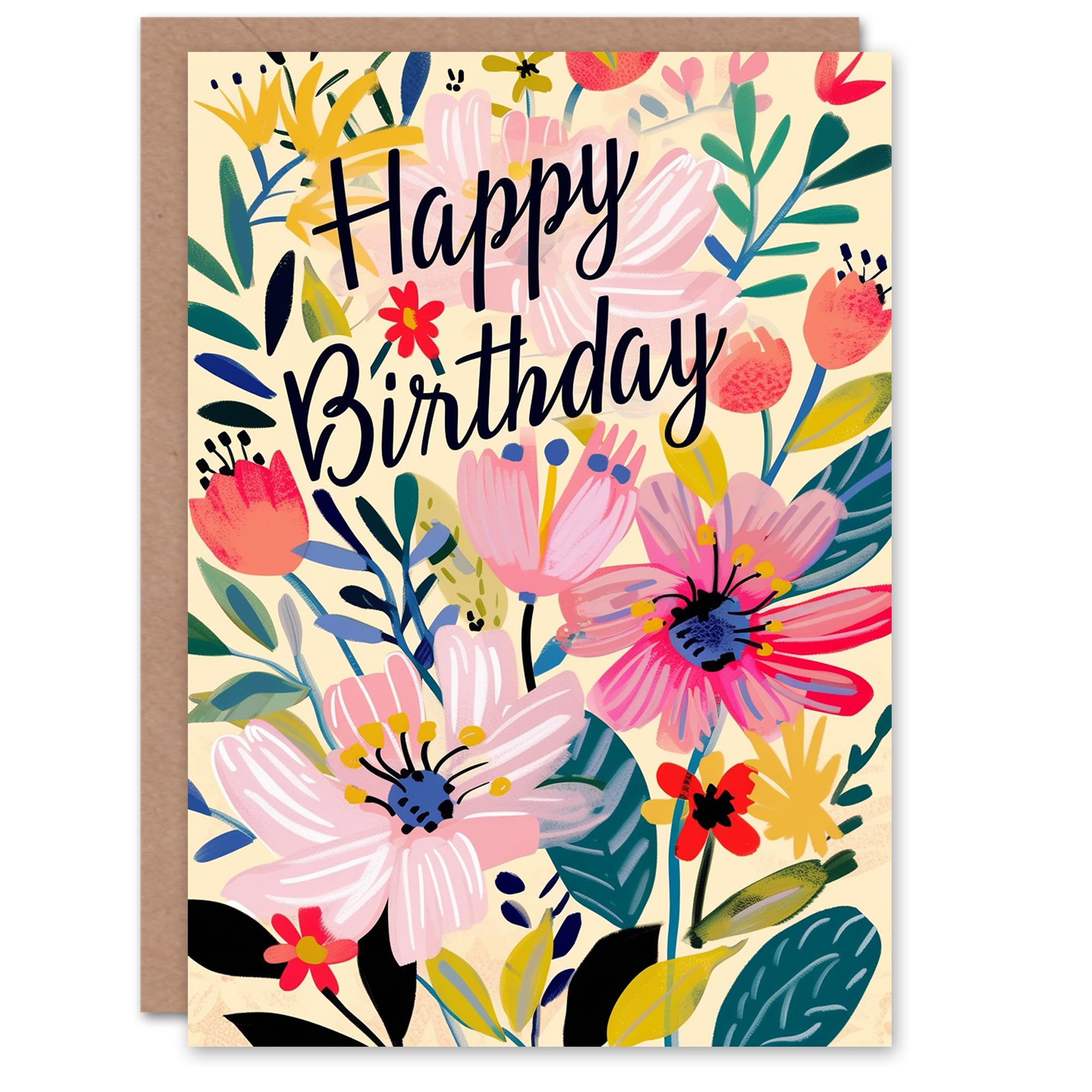 Artery8 Birthday Card Spring Flower Blooms Floral Pattern For Her Gran Sister Niece Daughter Wife Woman Greeting Card