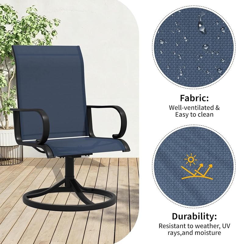 Swivel Patio Chairs Set of 2, 360° Rotating Outdoor Swivel Rocker Patio Chairs,All-Weather Outdoor Dining Chairs with Ergonomic High-Back, 15° Rocking Motion (Blue-7, 2-piece) image 7