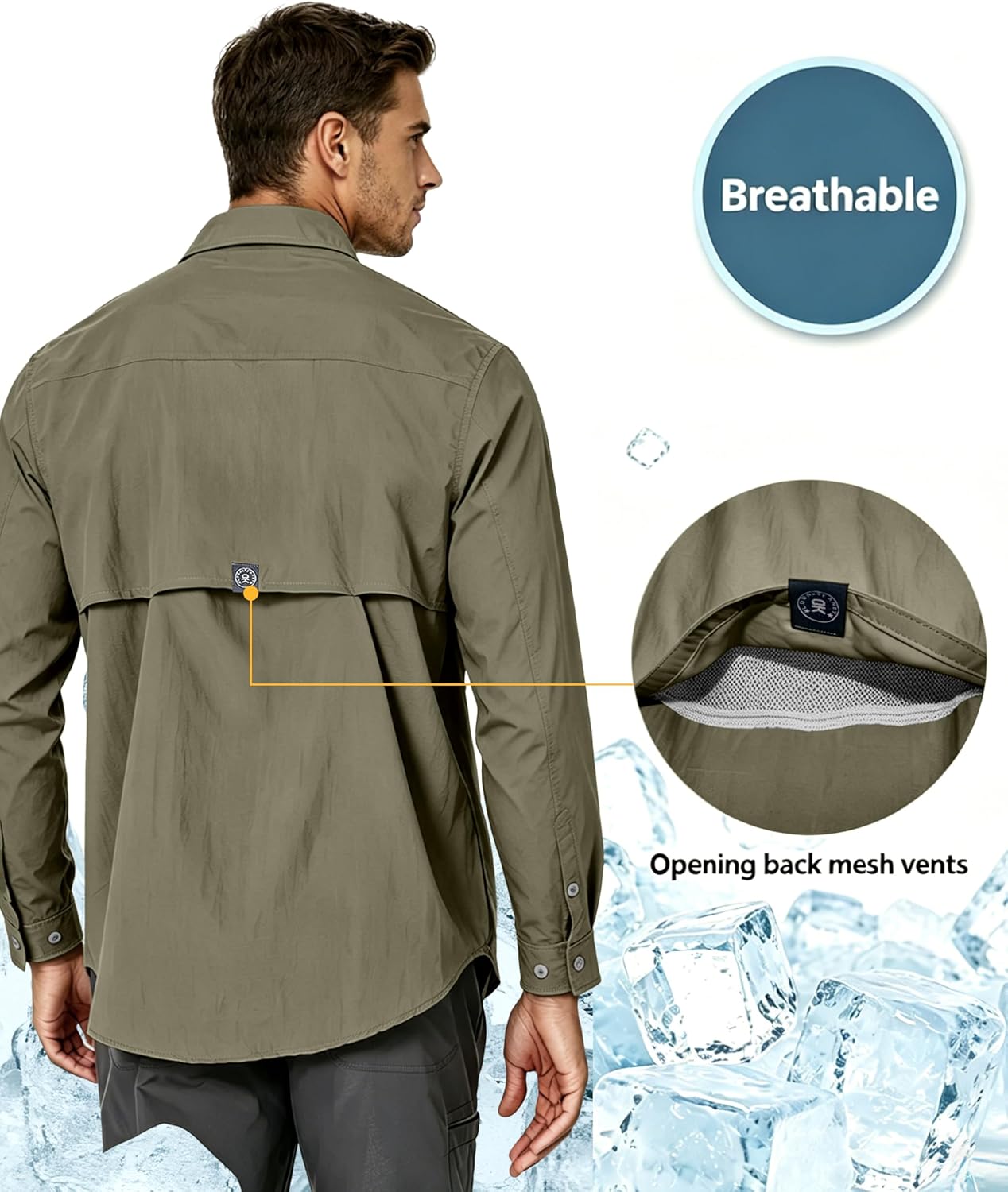 Little Donkey Andy Men's UPF 50+ UV Protection Shirt, Long Sleeve Fishing Shirt, Breathable and Fast Dry
