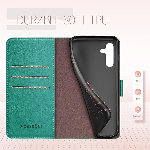 Miniatura 5 de XcaseBar Funda para Samsung Galaxy A14 5G con bloqueo RFID, soporte para tarjetas de crédito, libro de folio con tapa de piel sintética, funda