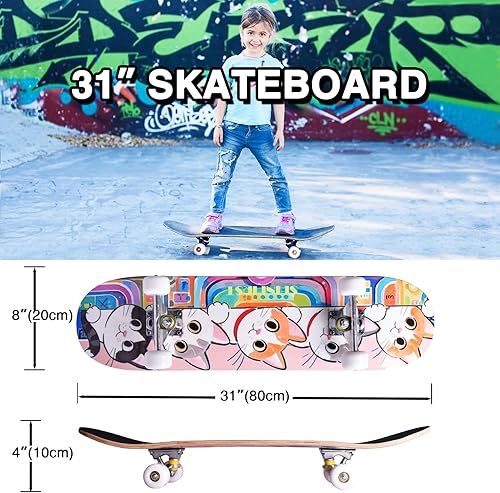 Miniatura 3 de Patinetas para principiantes, niños, niñas, adolescentes y adultos, patinetas estándar completas de 31 pulgadas con diseño de unicornio y calavera