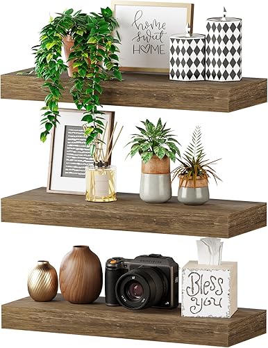 BAMEOS Estantes flotantes, estantes de madera blancos para montar en la pared con soportes invisibles, juego de 3, estantes colgantes de pared