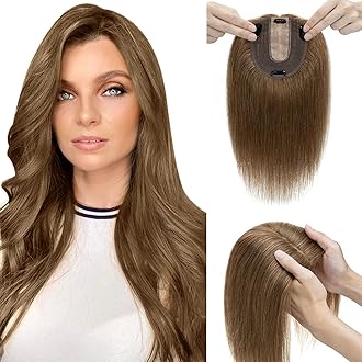 Elailite Real Human Hair Toppers For Thinning Hair Women Silk Base Clip in Crown HairPiece Toupee Extensions - #06 Light Brown - 18 inch