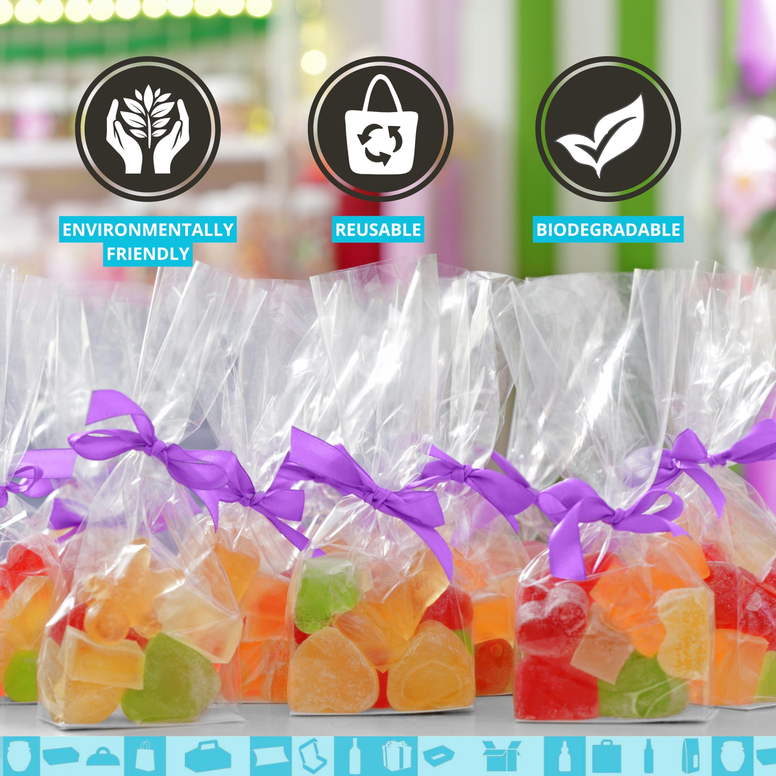 Paquete de 50 bolsas de celofán transparente con base de cartón 1500 g (11 x 32 cm) - Dulces, galletas, chocolate, frutas secas y regalos artesanales - perfectas para cumpleaños, boda, Navidad