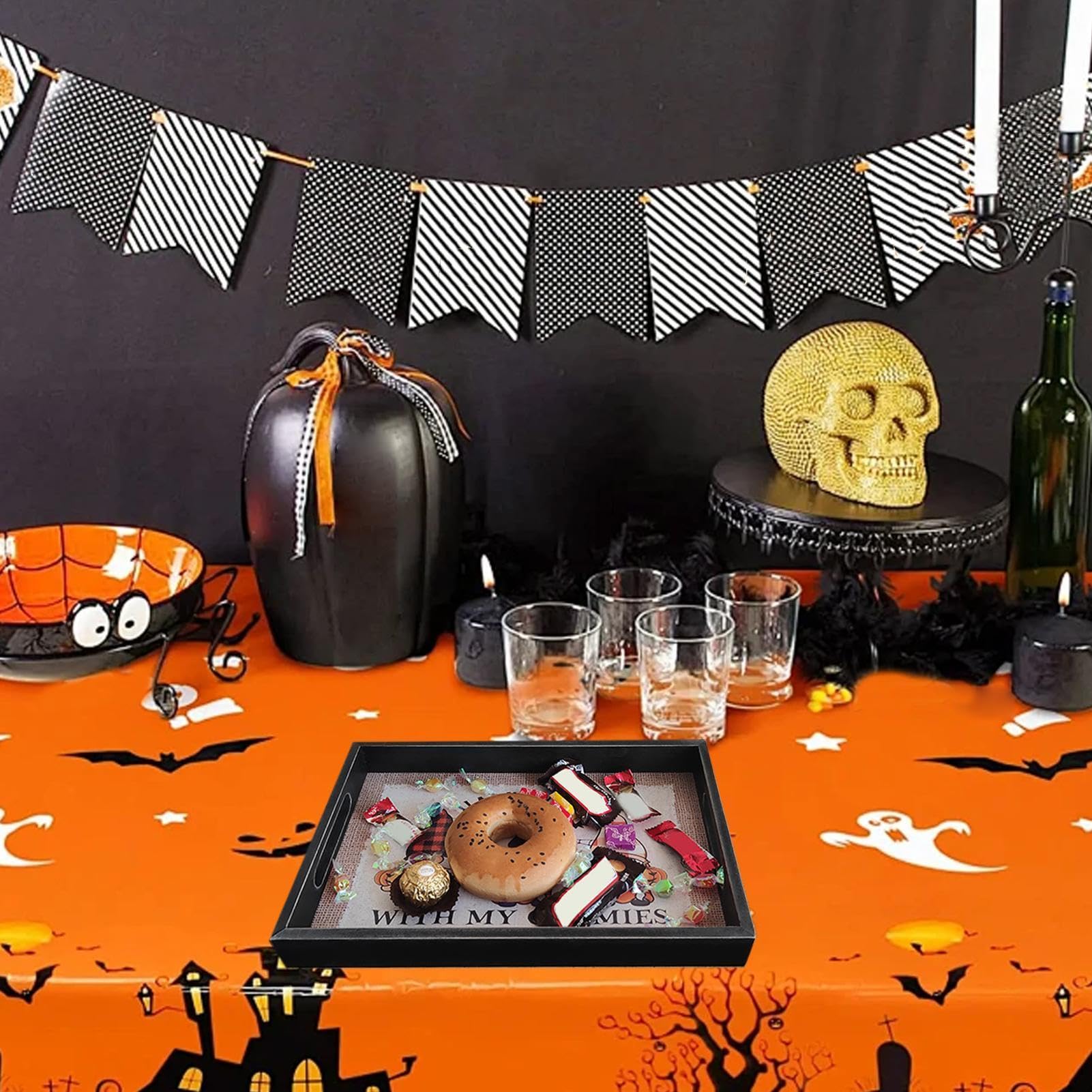 Vassoi da Halloween Set da 3 Organizer in Legno con Manico