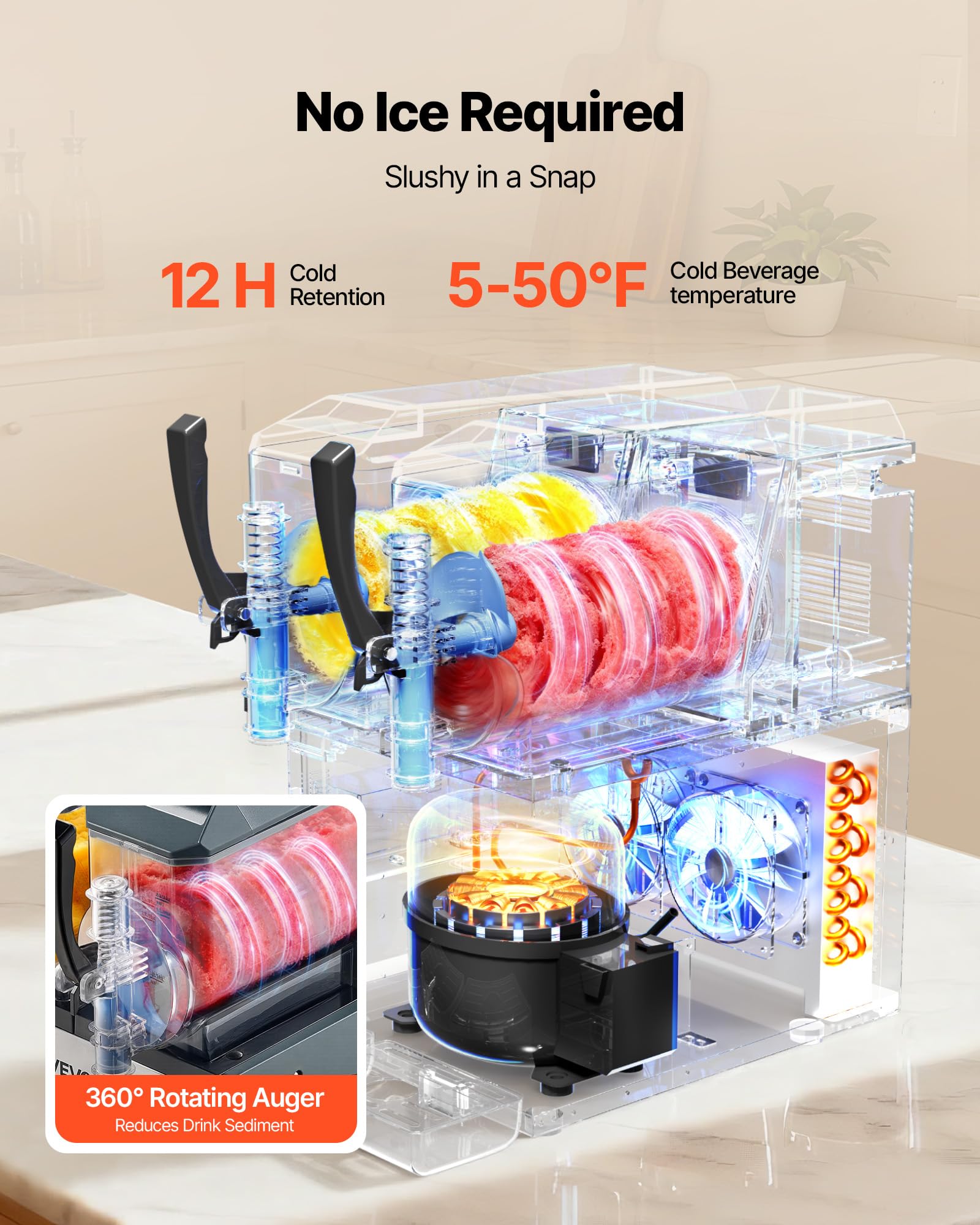 VEVOR Machine à Granité 2x4 L, Machine à Boissons Glacées Autonettoyante, pour Granitas Margarita Milk-shake Restaurant Café Bar Maison, Distributeur de Boissons Frappées avec 5 Programmes Prédéfinis