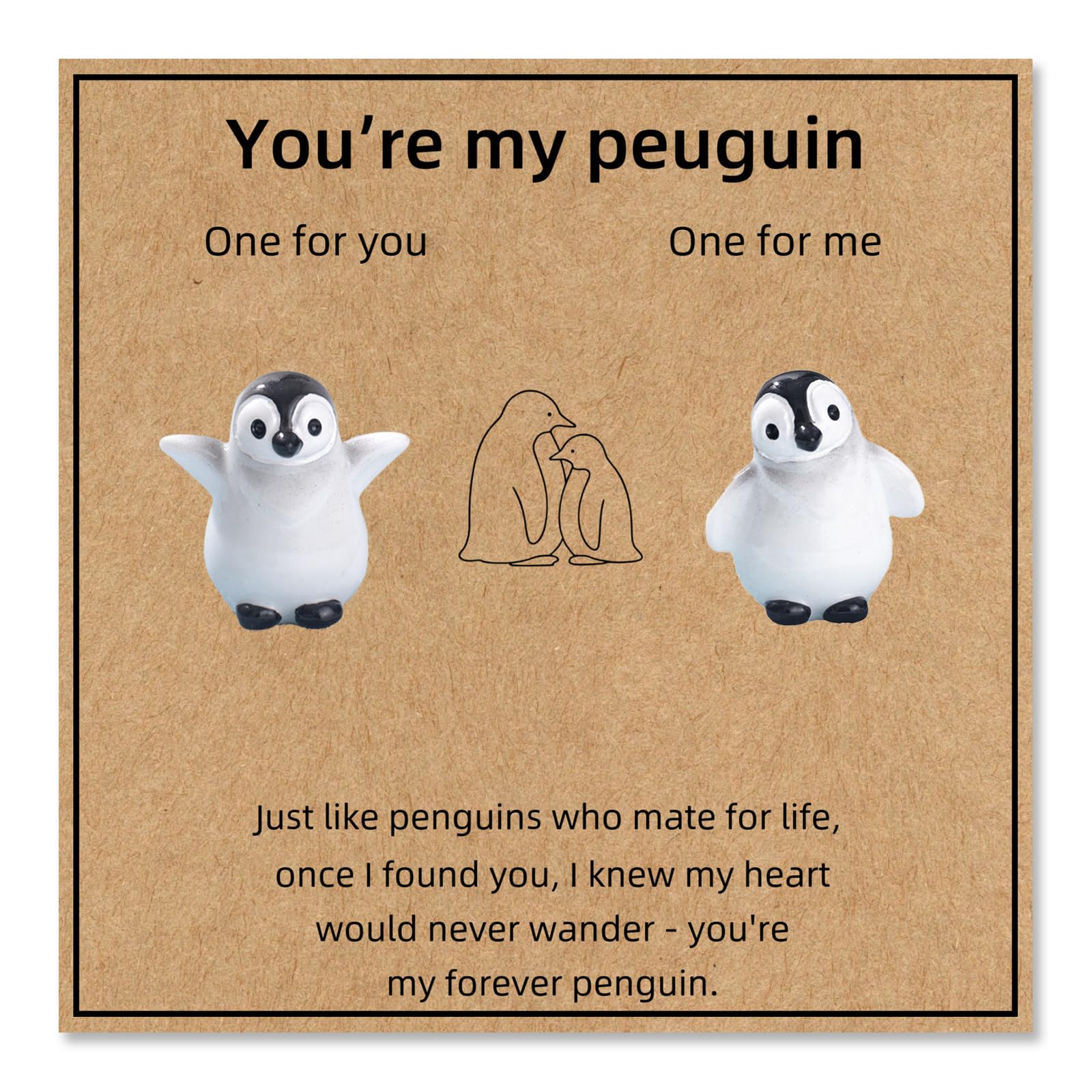Phiomuue Men's You're My Penguin Couple Figurines Set With Card - 2.4Cm Mini Penguin Figurines, Pocket Penguin, Valentine Gifts For Boyfriend, Long Distance Relationship Gifts, Cute Couple Gifts