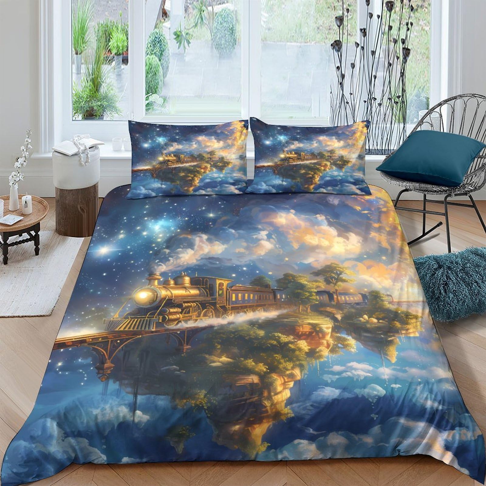 GPLZQXKJNH 3D Printed Galaxy Starry Sky Duvet Cover Microfiber Soft Breathable Cosmic Nebula Bedding Set with 2 Pillowcases for Bedroom Single（135x200cm）