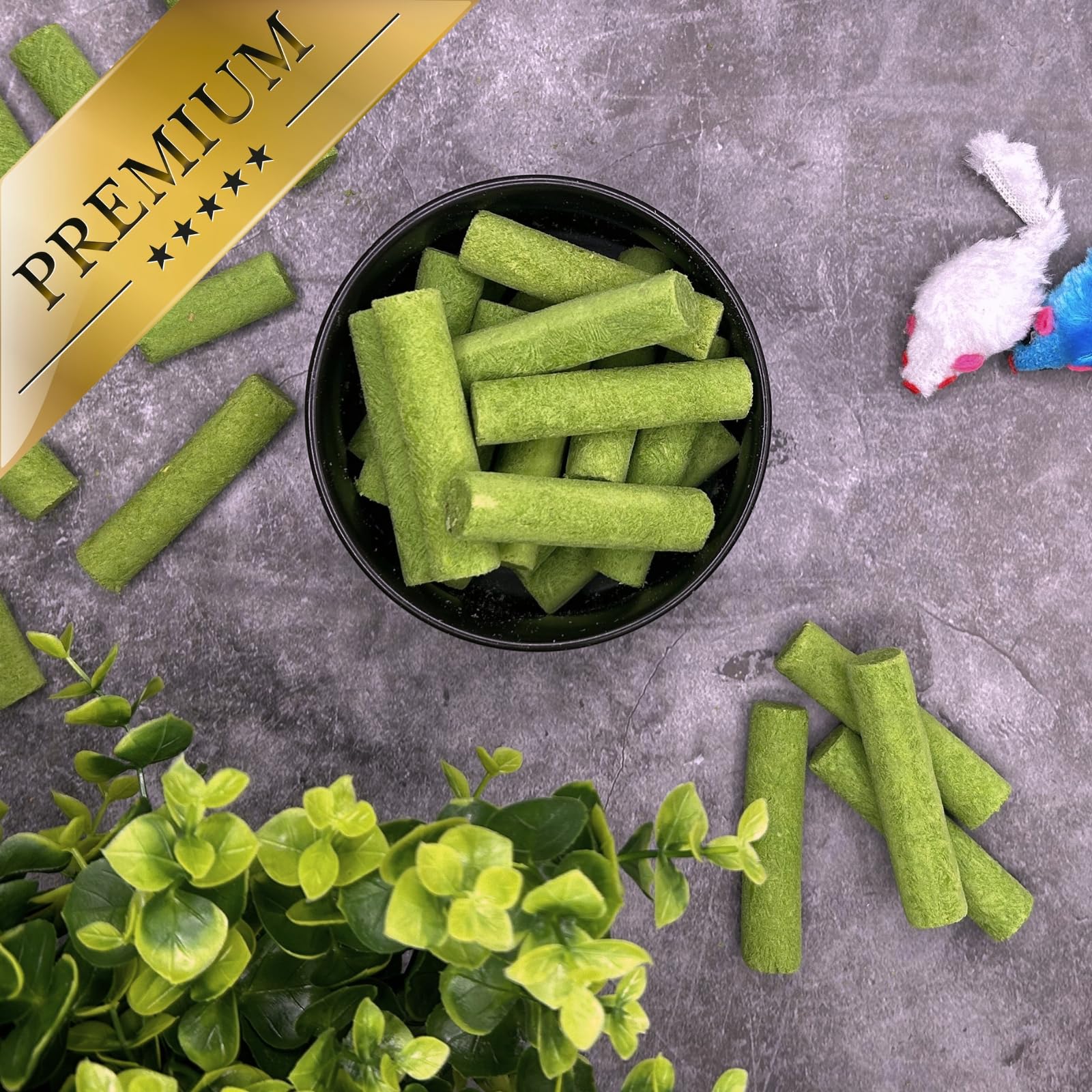 Lyra Pet® 1 kg (5 x 200 g) Katzengras Sticks gefriergetrocknet + 30L Tonne | Mit Huhn & Gerstengras - Getreidefrei & verdauungsfördernd - Ideal auch für Kitten & Senioren - Vitalstoffreiche Belohnung