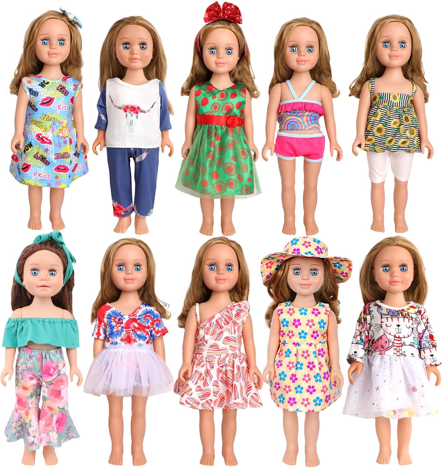 10 Sets of 18 Inch American Doll Clothes, Including 10 of Doll Clothing Dress Outfits for Gift Dolls, Birthday Gifts for Kids