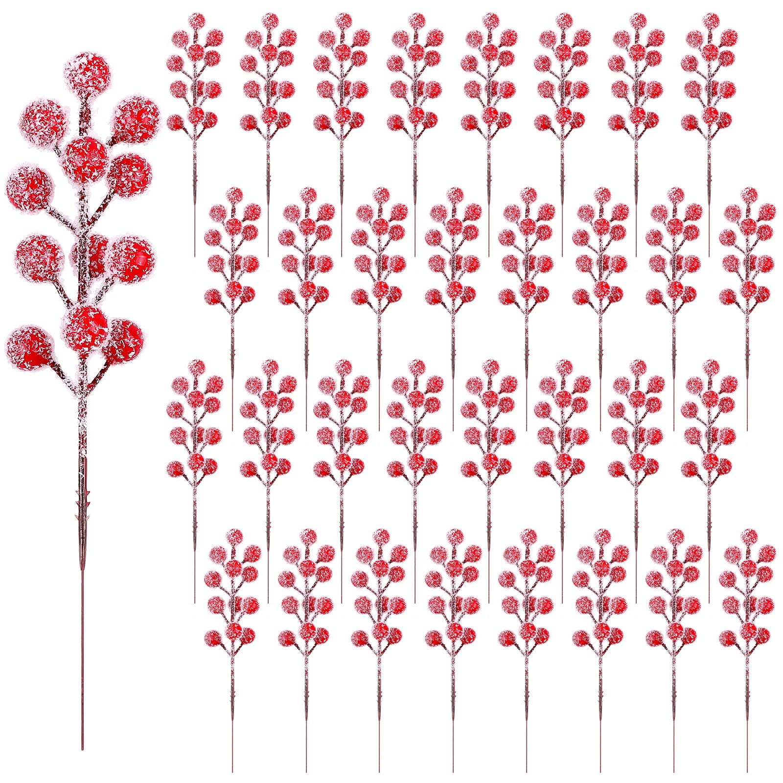 Fangoo 32 Pezzo 23 cm Artificiali Spruzzo Innevato Bacche Rosse Rami di Natale Bacche Rosse Decorazioni per Decorazione Albero di Natale Ghirlande Matrimonio Decorazioni per Feste In Casa