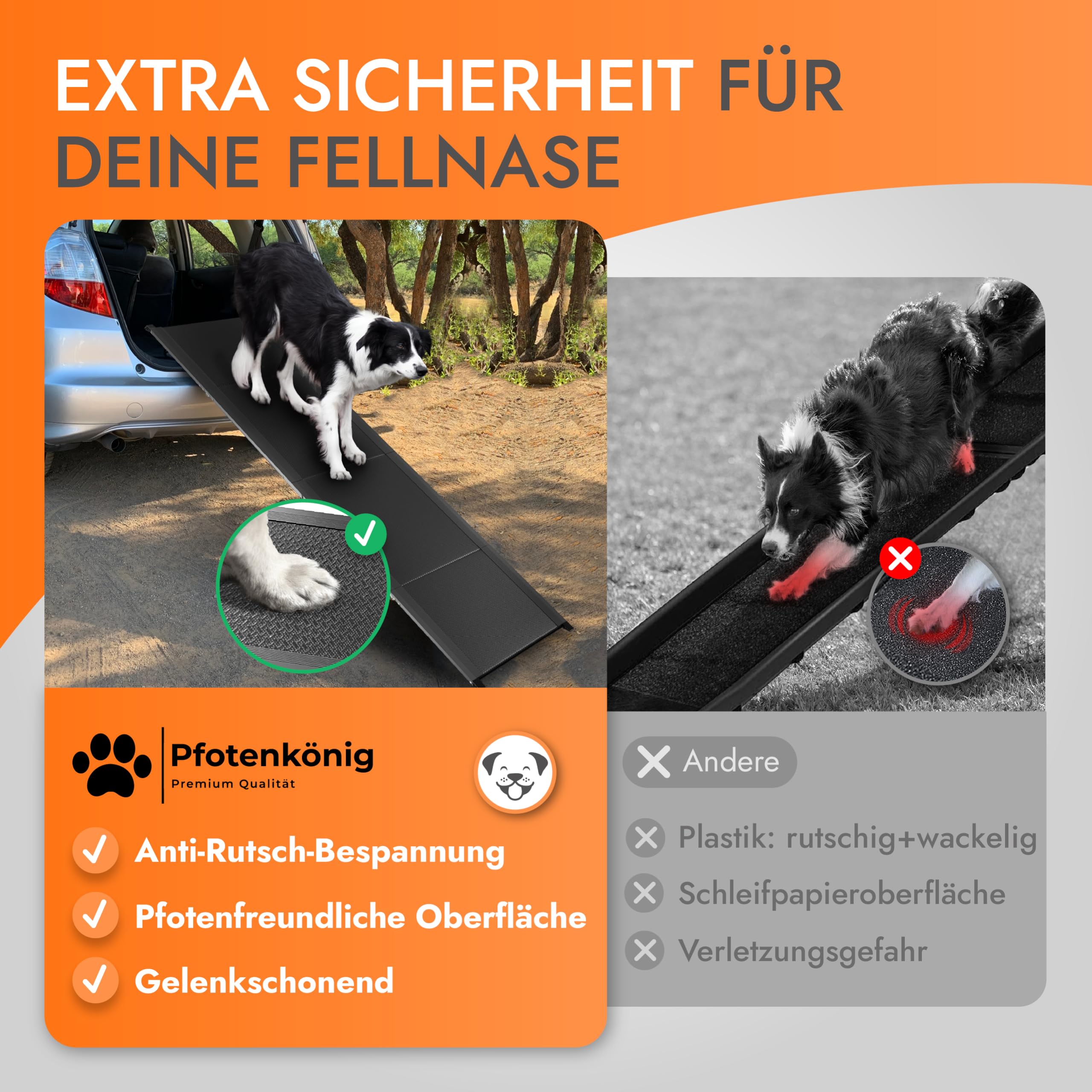 Hunderampe - 1,80 m Ultra-lang - [Einstiegstraum] - stabile Premium Hunderampe Auto klappbar - Anti-Rutsch Hunderampe Auto aus Leicht-Alu - passt für alle Fahrzeuge