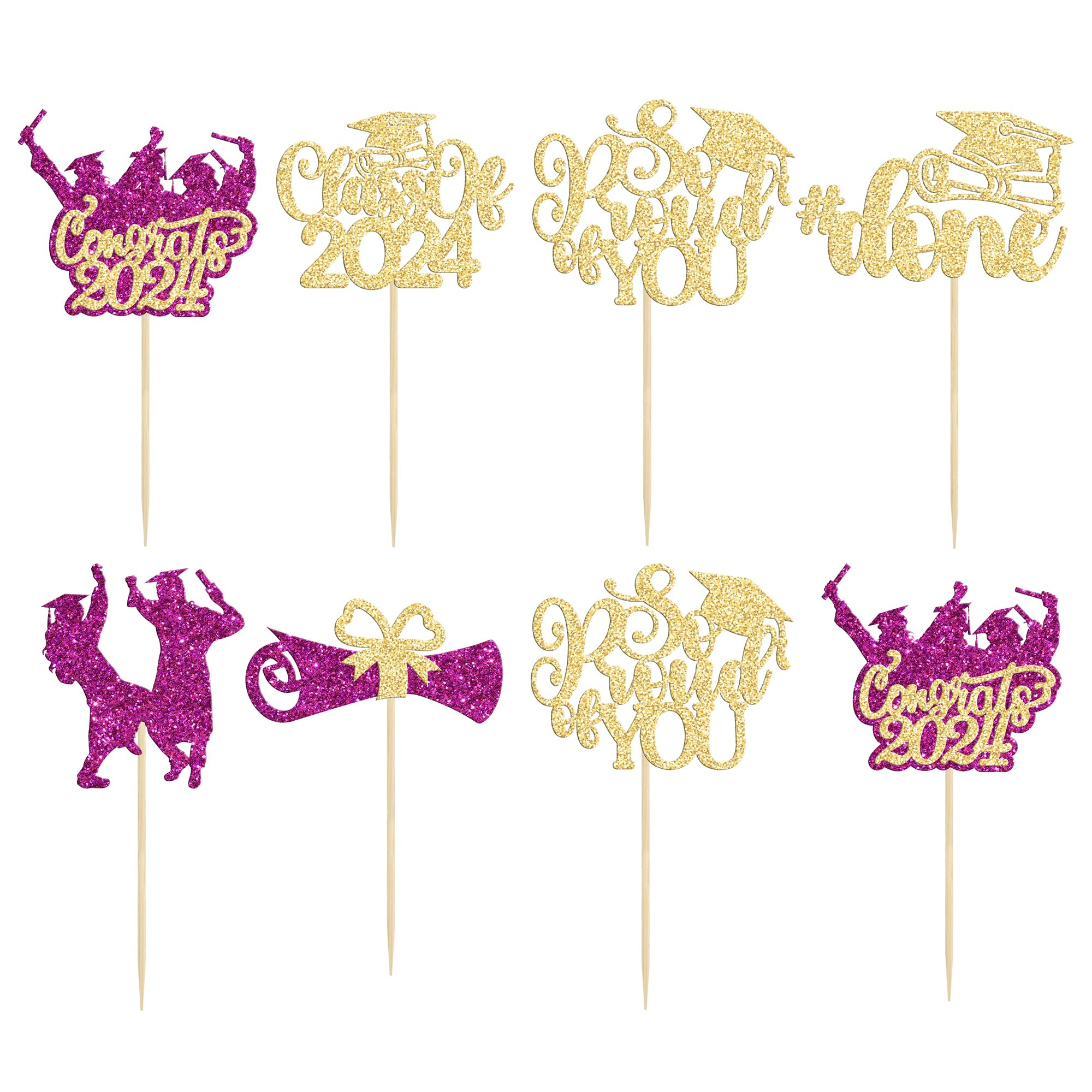 Gyufise 24Pcs Class of 2026 Cupcake Toppers Glitter 2026 Congrats Grad So Proud of You 2026 Cake Decorations Cap Diploma Cupcake Picks 2026 Graduation Theme Party Cake Decorations Supplies Purple - Image 3