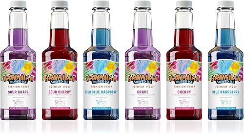 Hawaiian Shaved Ice Jarabe de cereza, uva, frambuesa azul con 3 pintas ácidas