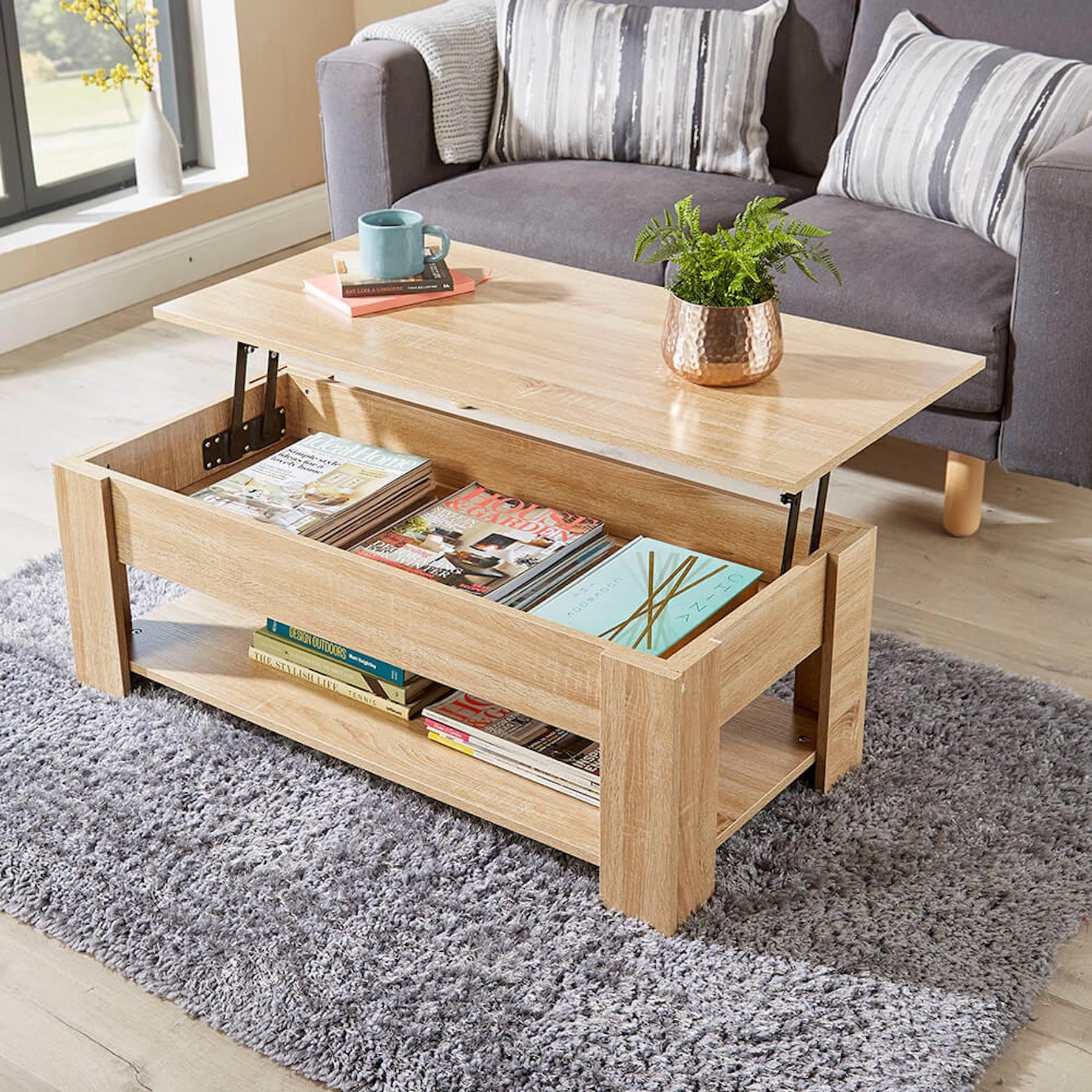 Home Source Lift-Up Coffee Table Oak Effect