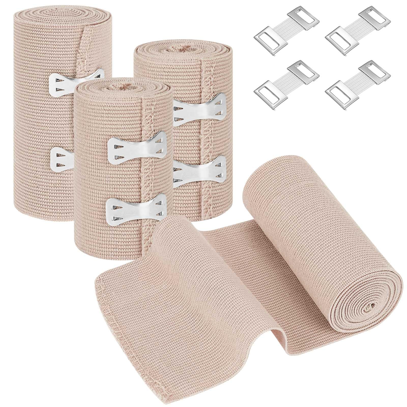 Vendaje Elástico Premium, Vendaje Tubular Elástico, Elástico de Fijación con Ganchos de Metal, Vendaje de Soporte para Soporte de Tobillo, Brazos y Piernas（2PC 7.5 cm x 4.5 m+2PC 10cm x 4.5m）