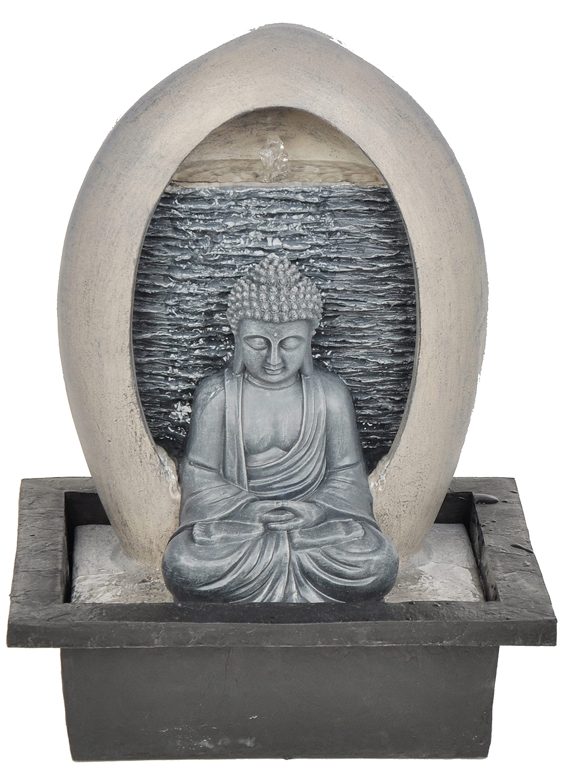 Dehner Zimmerbrunnen Malu mit LED Beleuchtung, ca. 40.5 x 30 x 23 cm, Polyresin, grau/beige