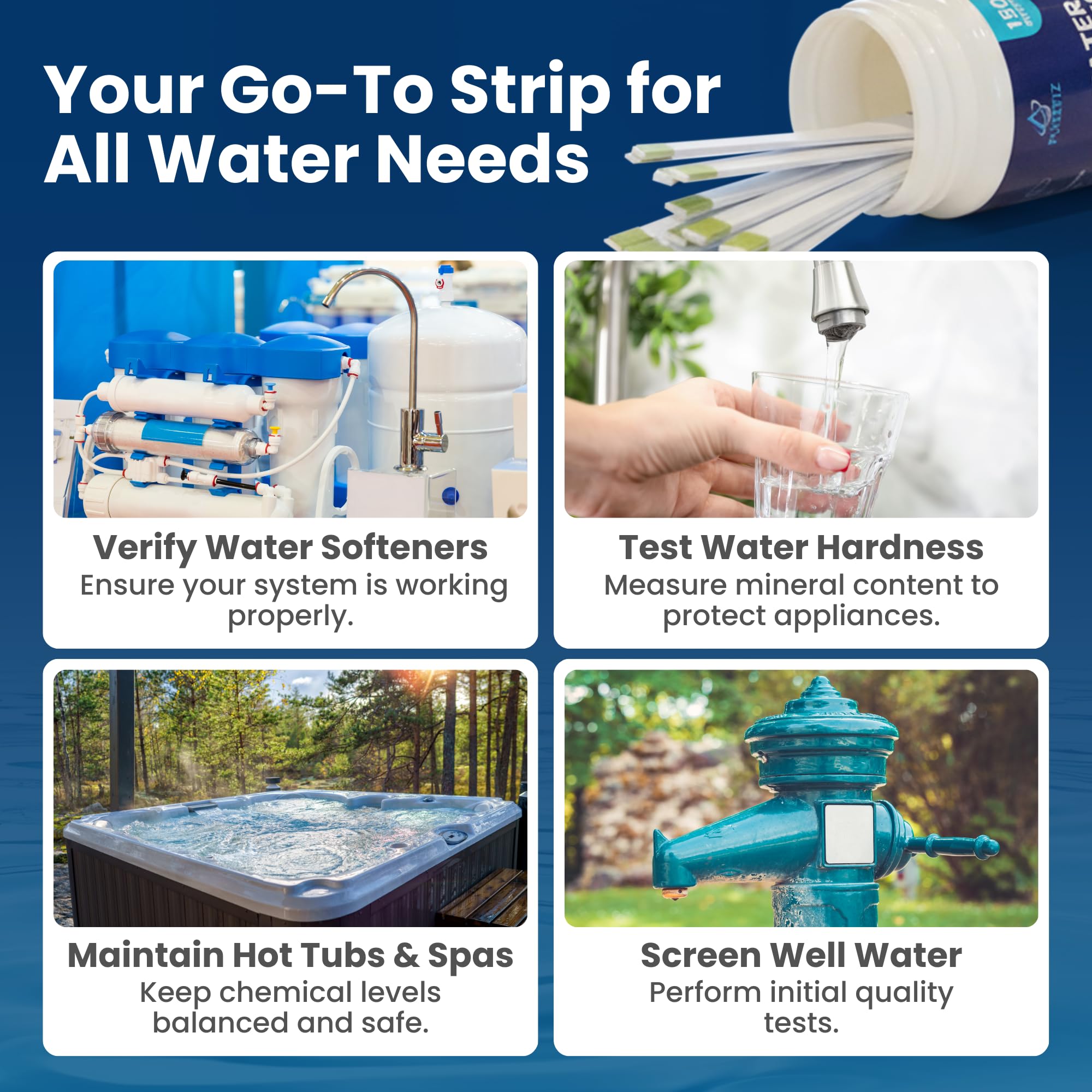 Kit de test de dureté de l'eau – Bandelettes de test de dureté de l'eau rapide et précise – Kit de test ultime pour la dureté de l'eau – 150 bandelettes de test pour adoucisseur d'eau