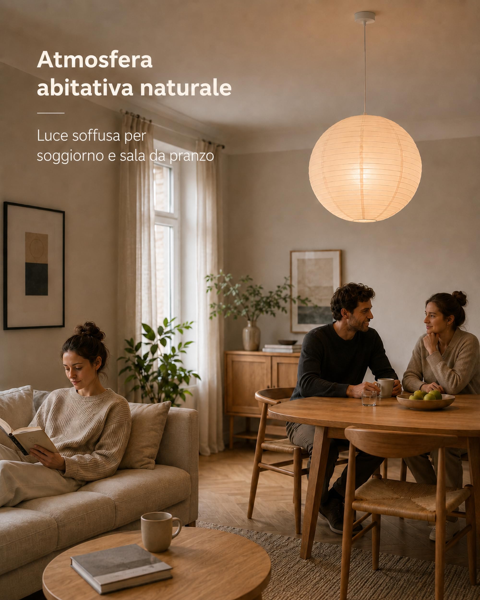 ACMHNC Lampada a Sospensione Giapponese In Carta, 40 cm, E27 | Paralume in carta 40 cm, Lampadario Completo con Portalampada E27, Cavo 1,2 m, Per Camera, Soggiorno, Sala da Pranzo, Hotel