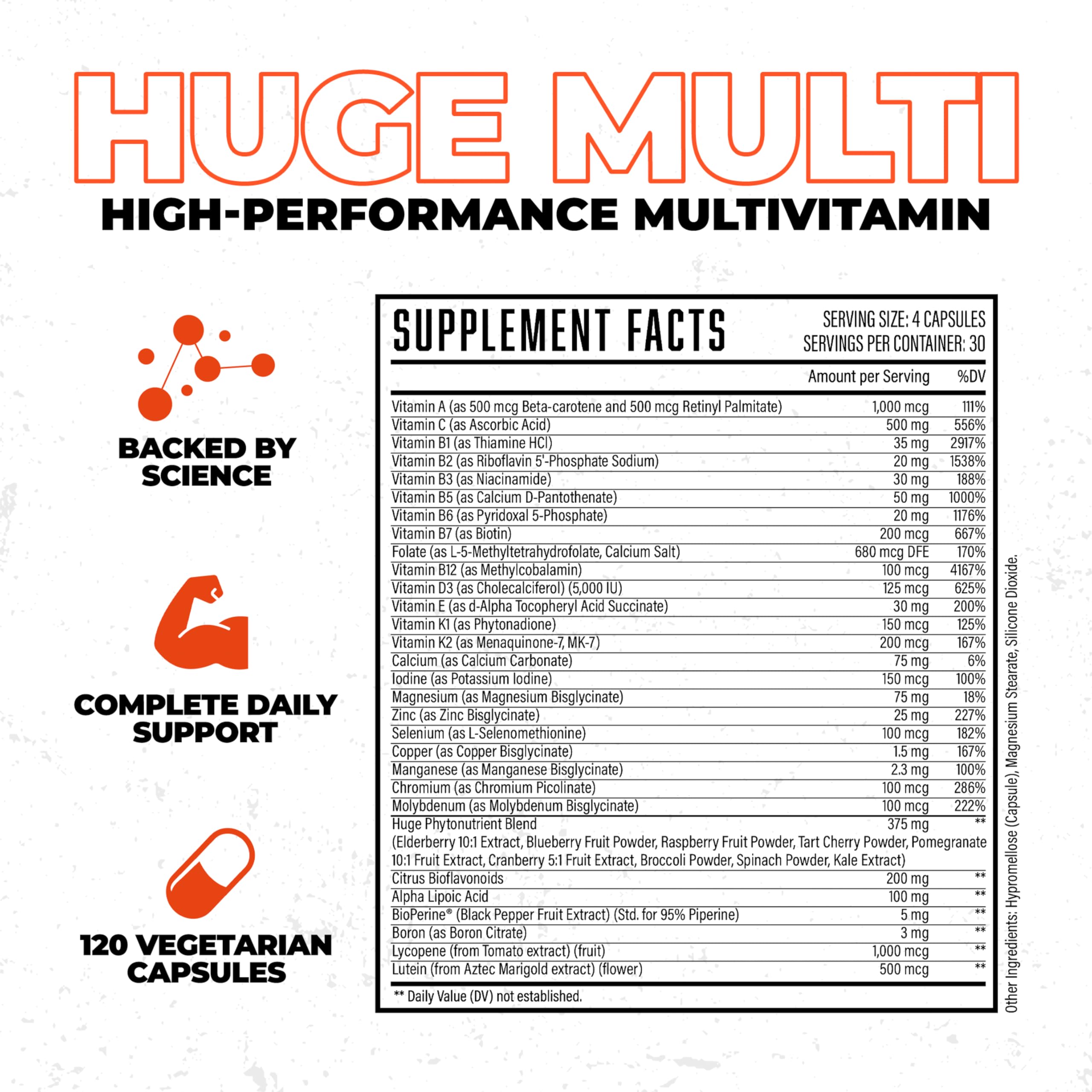 Huge Multi, Multivitamin for Men, High-Performance All-in-One Formula for Athletes & Bodybuilding, Vitamin & Mineral Replenishment, Supports Immune System & Healthy Hormone Levels (120 Capsules) — Amazon image 5