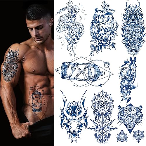 Aresvns Tatuajes semipermanentes para mujeres, adolescentes y niñas, 8 hojas de calcomanías realistas de tatuajes falsos, impermeables y de larga