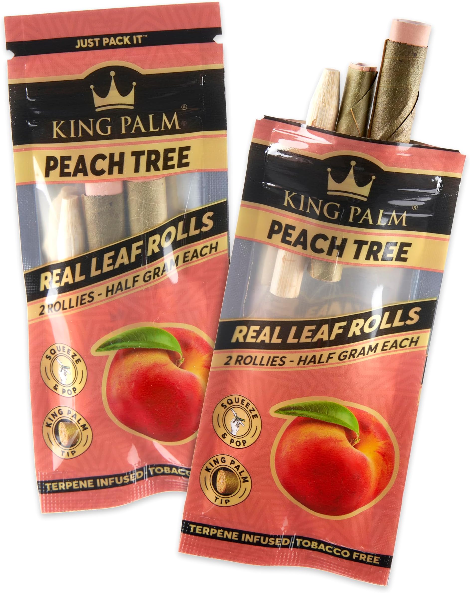 King Palm Flavors Rollie Size Cones - 2 Pack, 4 Rolls Terpene Infused - Squeeze & Pop Pre Rolls - Organic Flavored Pre Rolled Cones - King Palm Flavors Pre Rolls - (Peach Tree)