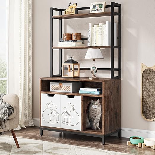 Tribesigns Cat Litter Box Enclosure with Shelves, Hidden