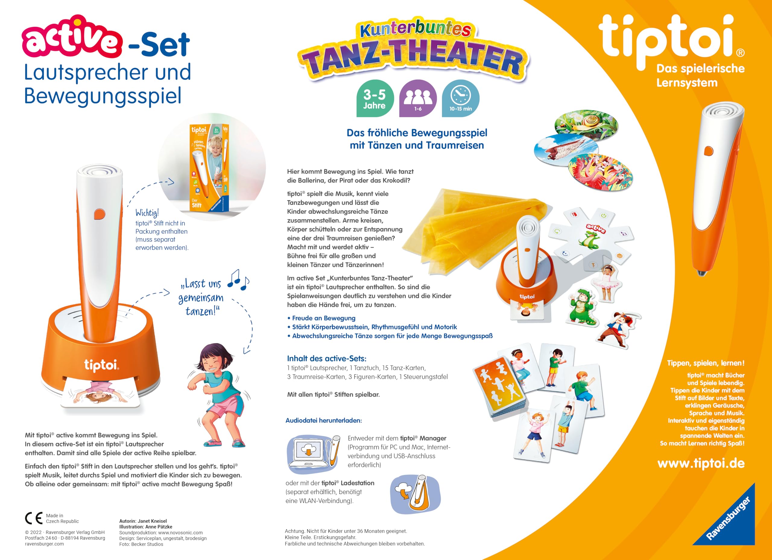 Ravensburger tiptoi® Spiel 00122 Active Set Kunterbuntes Tanz-Theater, Bewegungsspiel ab 3 Jahren