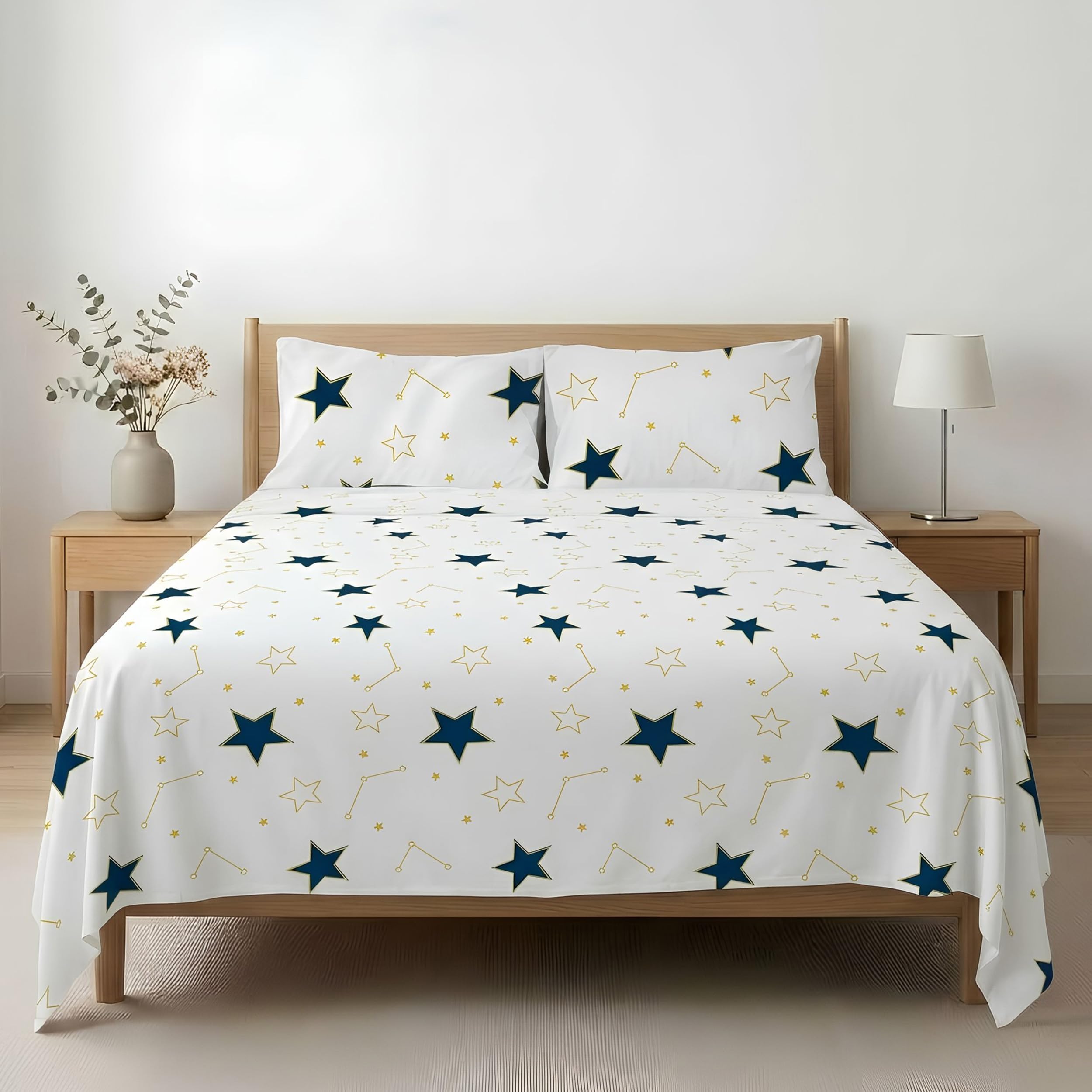 Etrexonline Conjunto de Sábanas 3 Piezas Cama 90 cm - Microfibra Ultra Suave Incluye 1 Bajera 90x200+28 cm, 1 Encimera 160x270 cm, y 1 Funda de Almohada 50x110 cm - Color Estrella Nuevo
