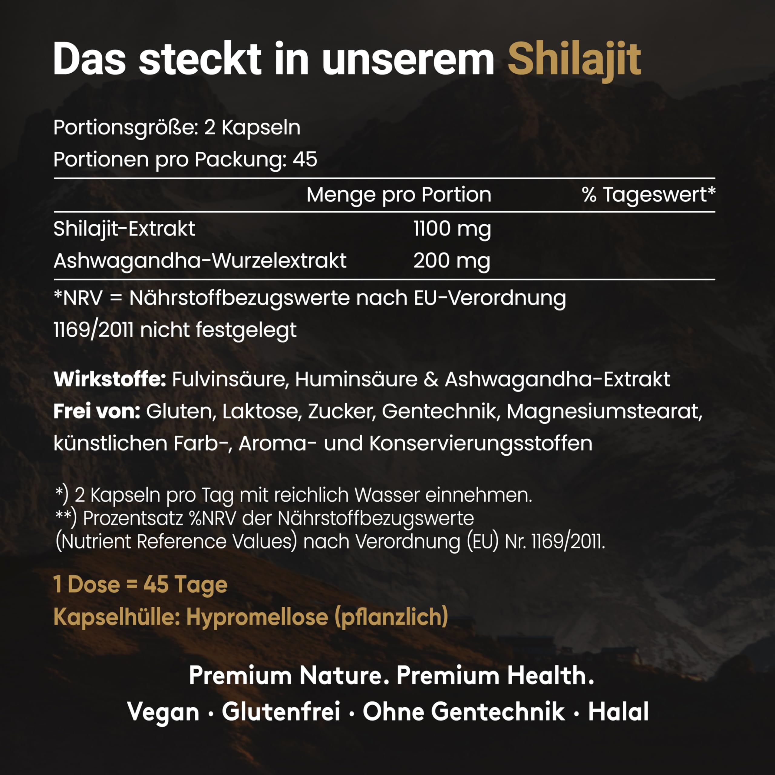 Premium Himalaya Shilajit + Ashwagandha Kapseln - hochdosiert 1300 mg Tagesdosis - 90 vegane Kapseln – Original aus Himalaya - Handernte - vegan, ohne unnötige Zusätze & laborgeprüft Deutschland