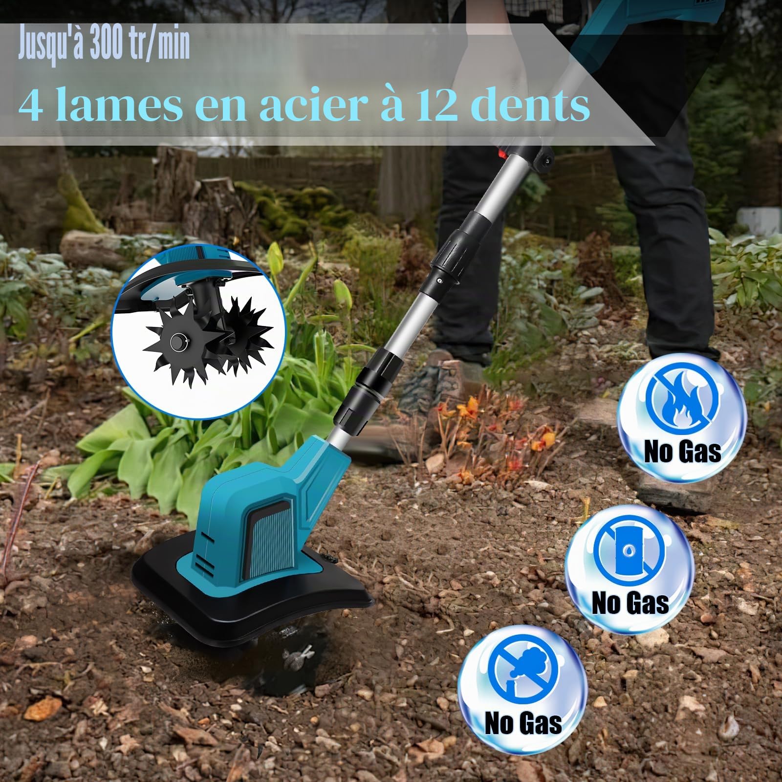 Bineuse Électrique sans Fil, 21V 550W Motobineuse Électrique Pliable Idéale pour Pelouse Jardinage et Culture du Sol pour Jardiniers avec Motoculteur