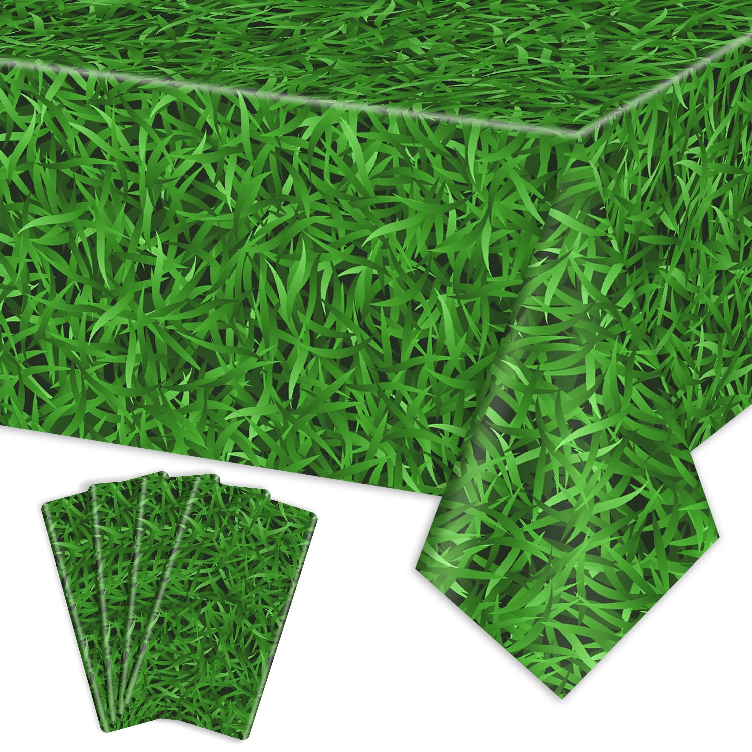 APUXXJUPA 4 Pcs Green Grass Tablecloths, 130 x 220 cm Grass Table Covers for Golf Party Decorations Woodland Baby Shower Decorations