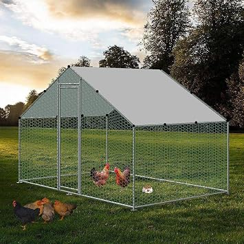 SDADI Large Metal Chicken Coop, 9.8 x 6.6 x 6.6 ft Walk in Poultry Cage Chicken Run with Waterproof and Anti-Ultraviolet Cover for Outdoor Backyard Farm