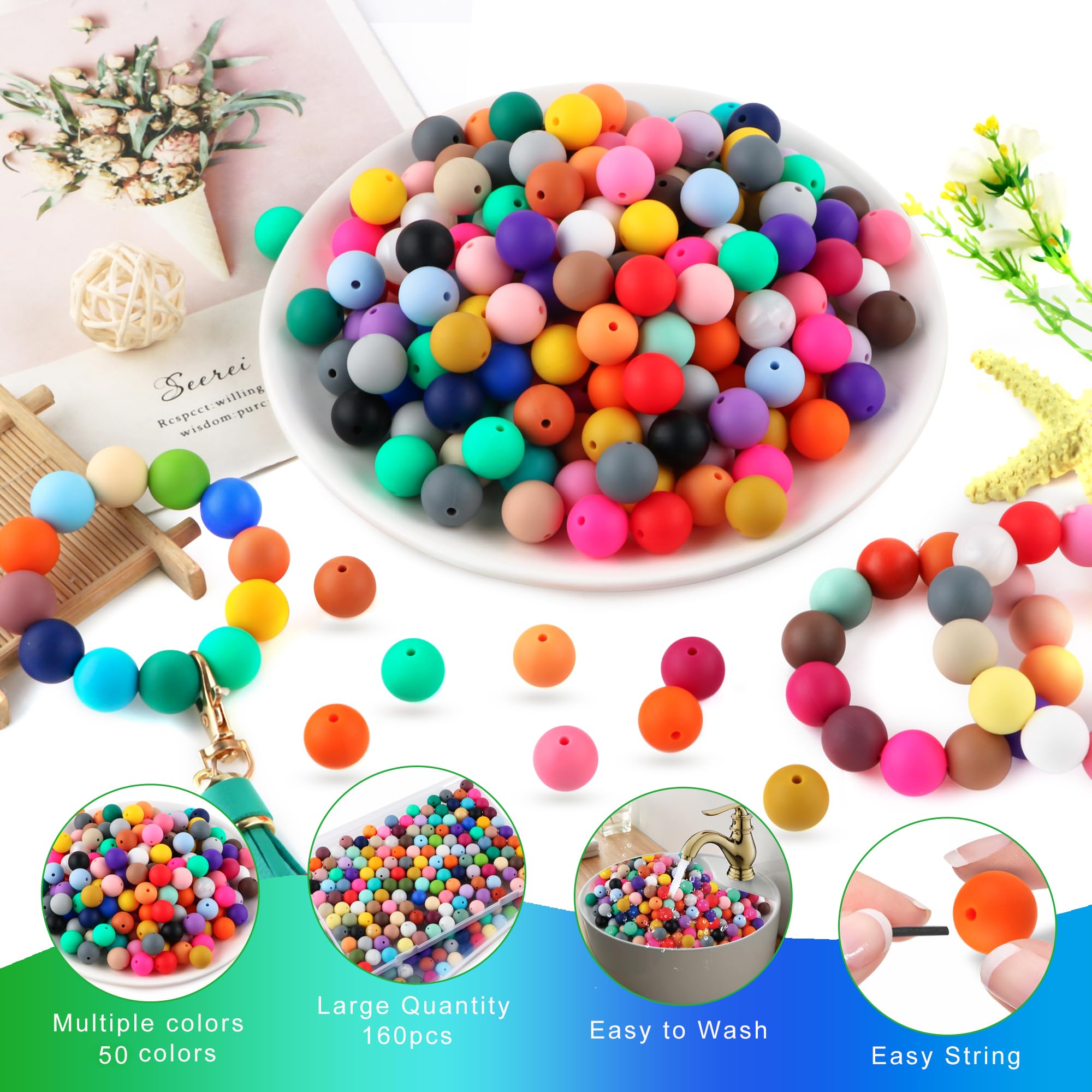 Kovict Lot De 160 Perles En Silicone De 12 Mm De Couleurs Mélangées Pour La Fabrication De Porte-clés, Perles En Silicone De 12 Mm Pour La Fabrication De Stylos Et De Bracelets