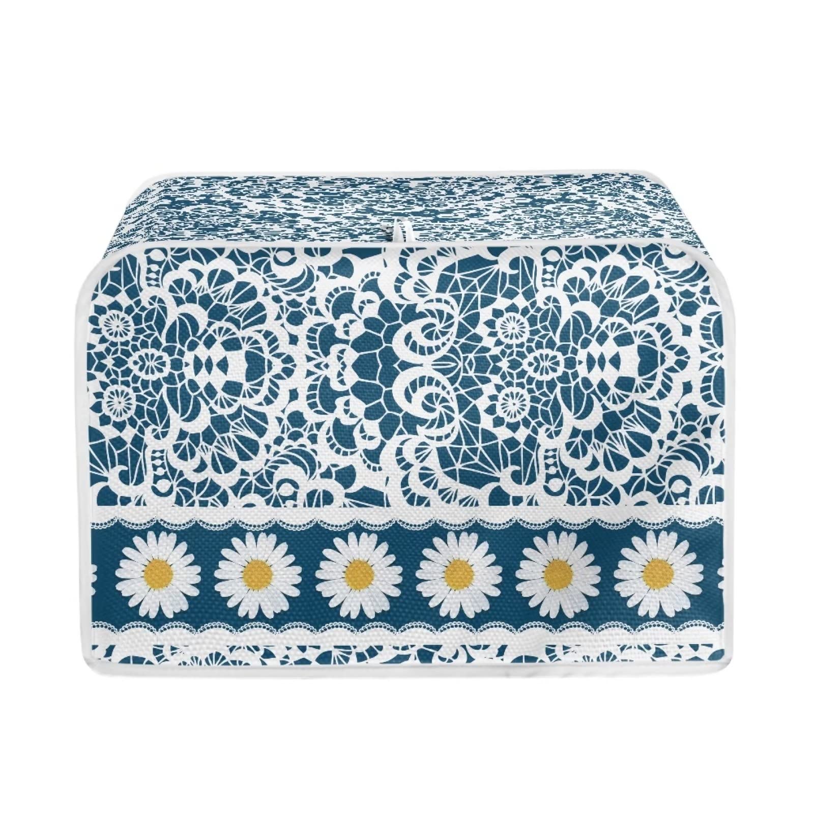 Talayituse Daisy Flower Print Toaster Cover 4 Slice Wide Slot Lightweight Dust Protection Washable Appliance Bag Blue
