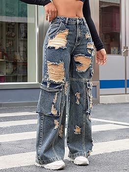 Amazon.com: LSUGNYEO Women's Mid-Rise Jean Denim Wide Leg