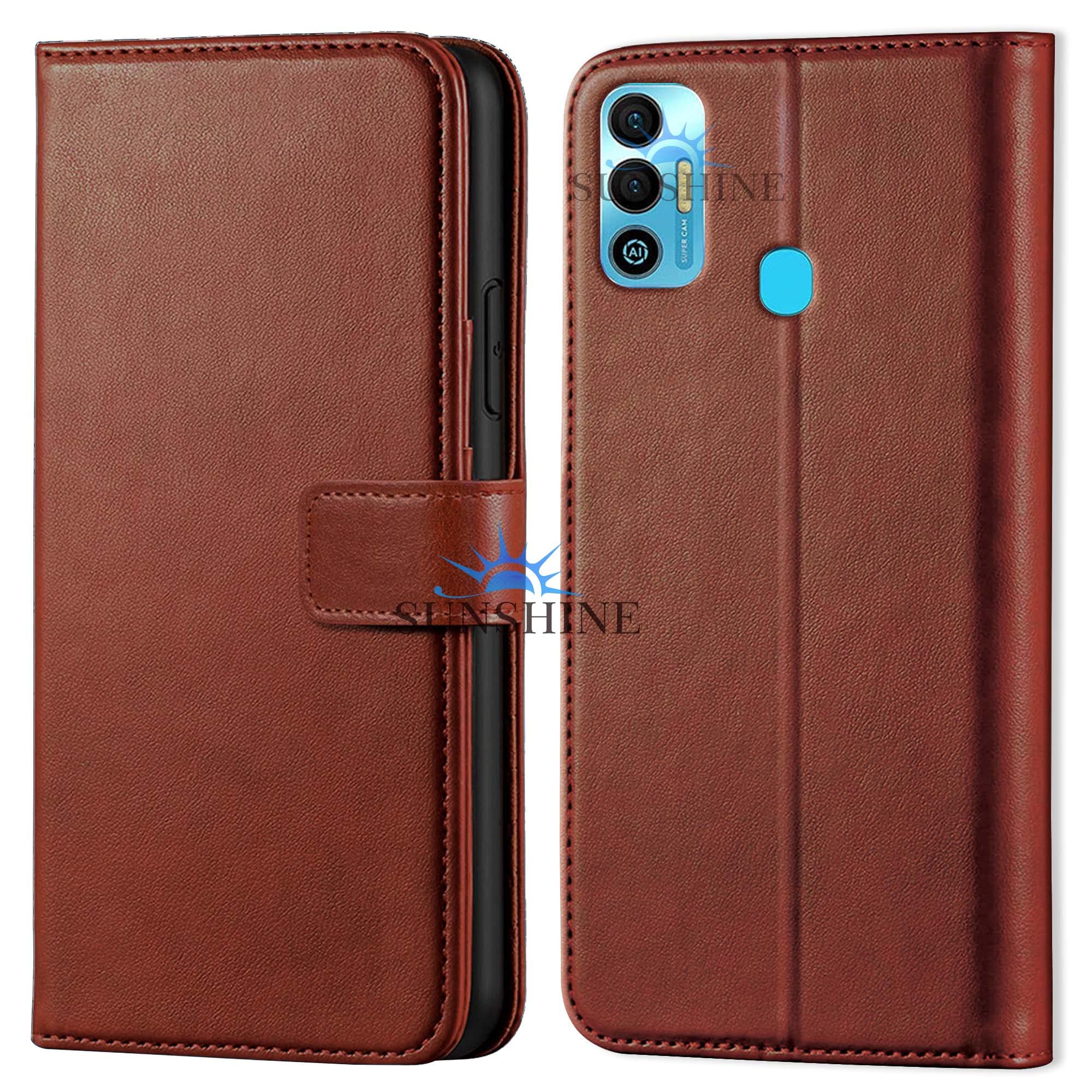 Leather Vintage Shock Proof Flip Case Back Cover for Tecno Spark 7 Sport (Flexible | Leather Finish | Card Pockets Wallet & Stand |Brown)-image-9