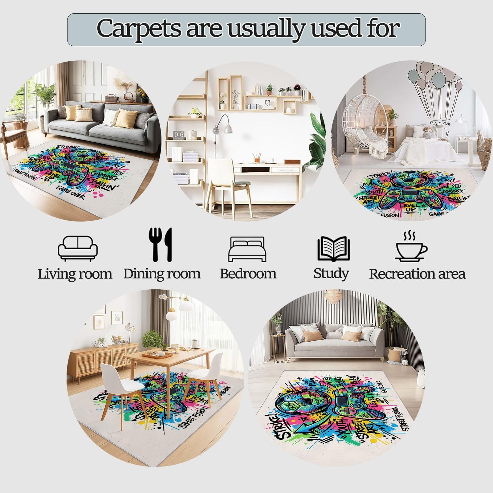 Tapis en Flanelle Graffiti Urbain Antidérapant Tapis Chambre, Tapis Vintage Sport Football Manette Jeu Doux Poil Court 60 x 110 cm pour Salon Cuisine Entrée - Beige Antidérapant Paillasson