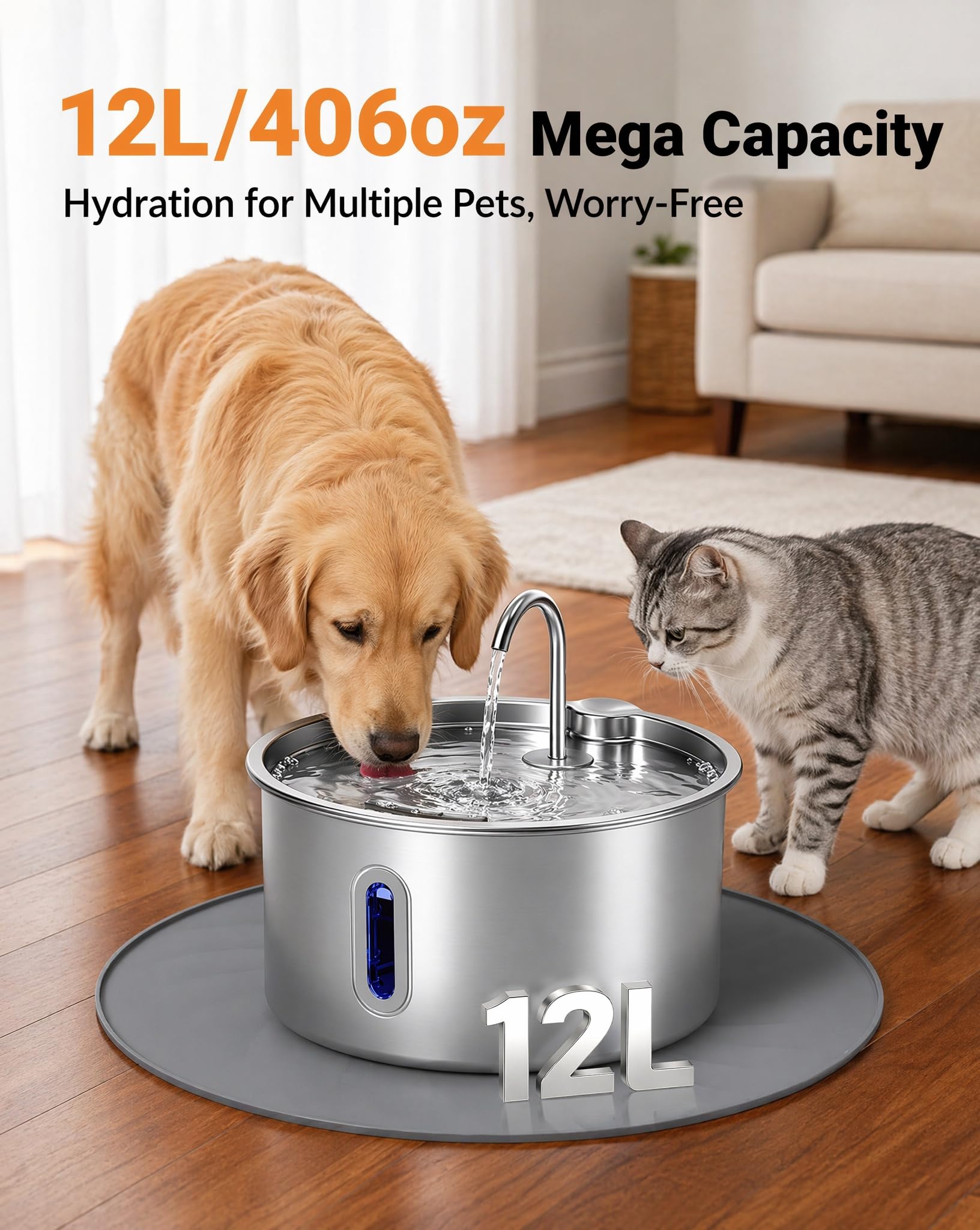 Fontana di acqua del cane dell'acciaio inossidabile 12L con la