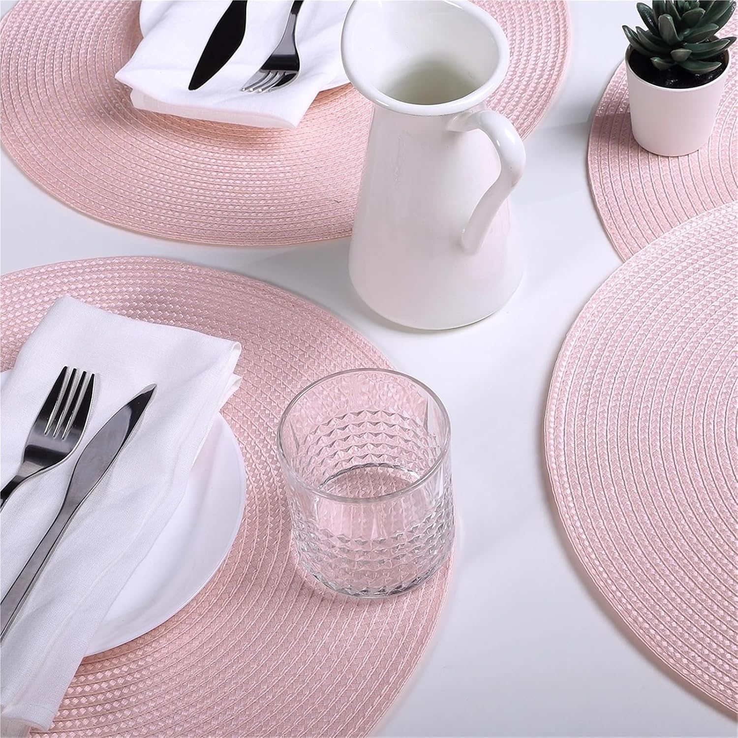 Round Braided Placemats Set of 4 Table Mats for Dining Tables Woven Washable Non-Slip Place mats 15 inch(Purple)