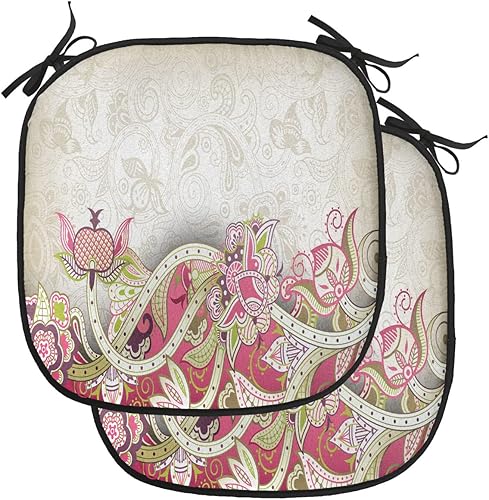 Miniatura 52 de Lunarable Cojín retro para silla, dibujo de chica a la moda en tierra primavera campo margaritas arte, acolchado de asiento para cocina y patio con