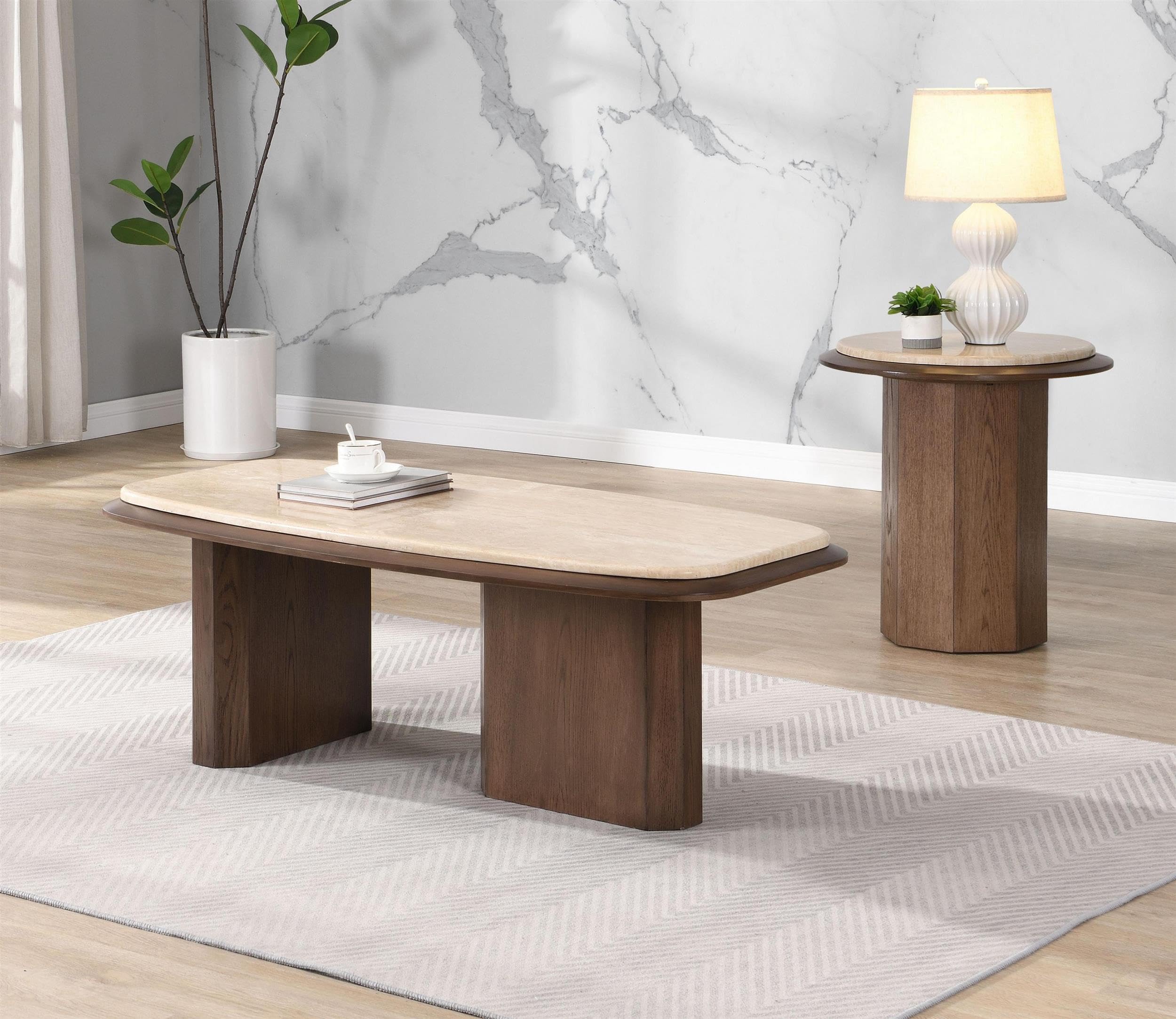 Amazon.com: Acme Kasha Coffee Table in Travertine Top & Walnut 