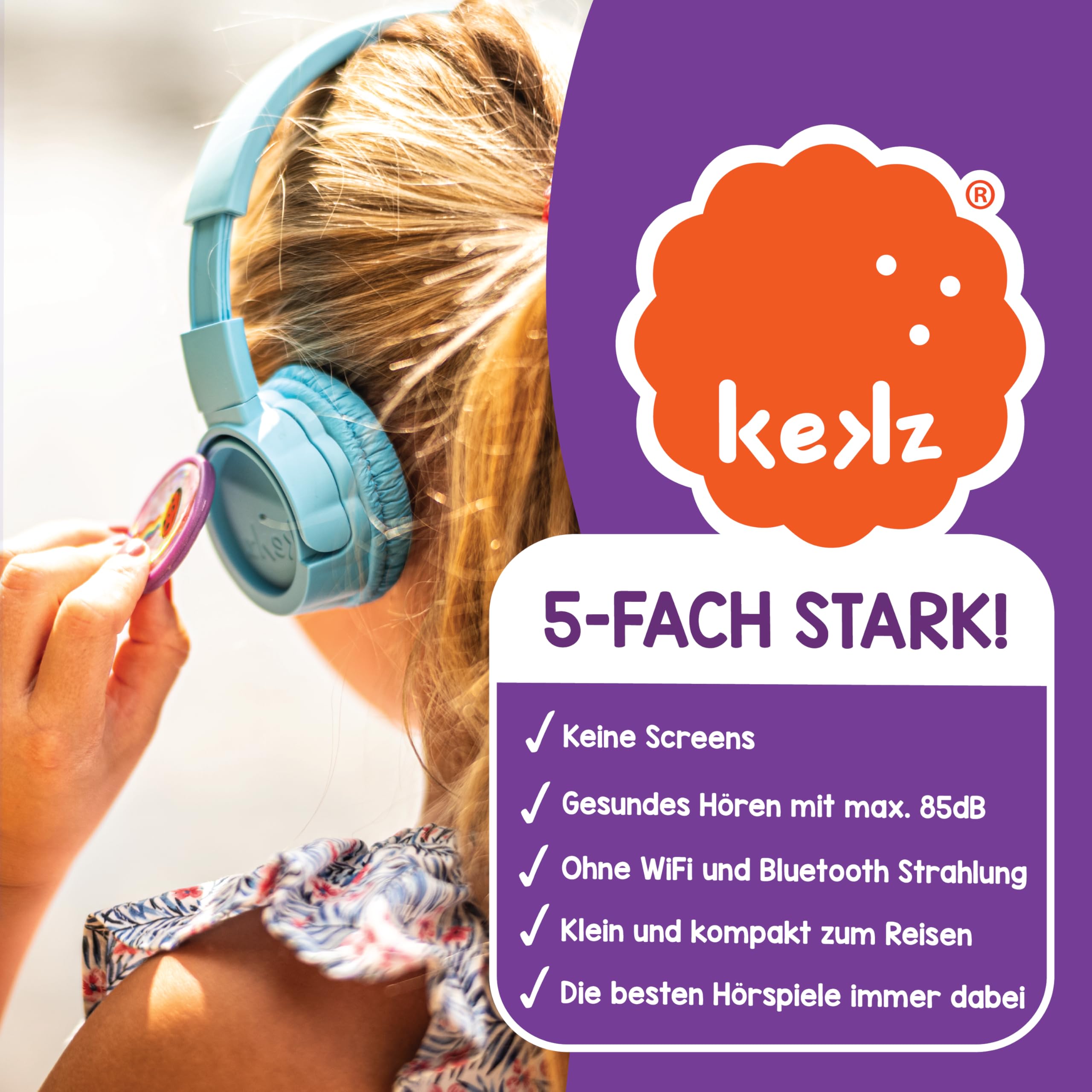 Kekz Set de iniciación: Auriculares para Galletas, Color Azul, Incluye Juego de Audio Cookie Crew & Wunderkekz, Amazon Exclusivo con 2 Chips de Audio La Escuela de Animales mágicos, Auriculares para