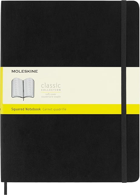 Moleskine. Notizbuch kariert Xlarge: Mit Falttasche für Notizen. Gummiband-Verschluß