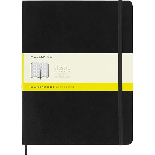 Moleskine Classic Notebook, Soft Cover, XL (7.5" x 9.5") Squared/Grid, Black, 192 Pages