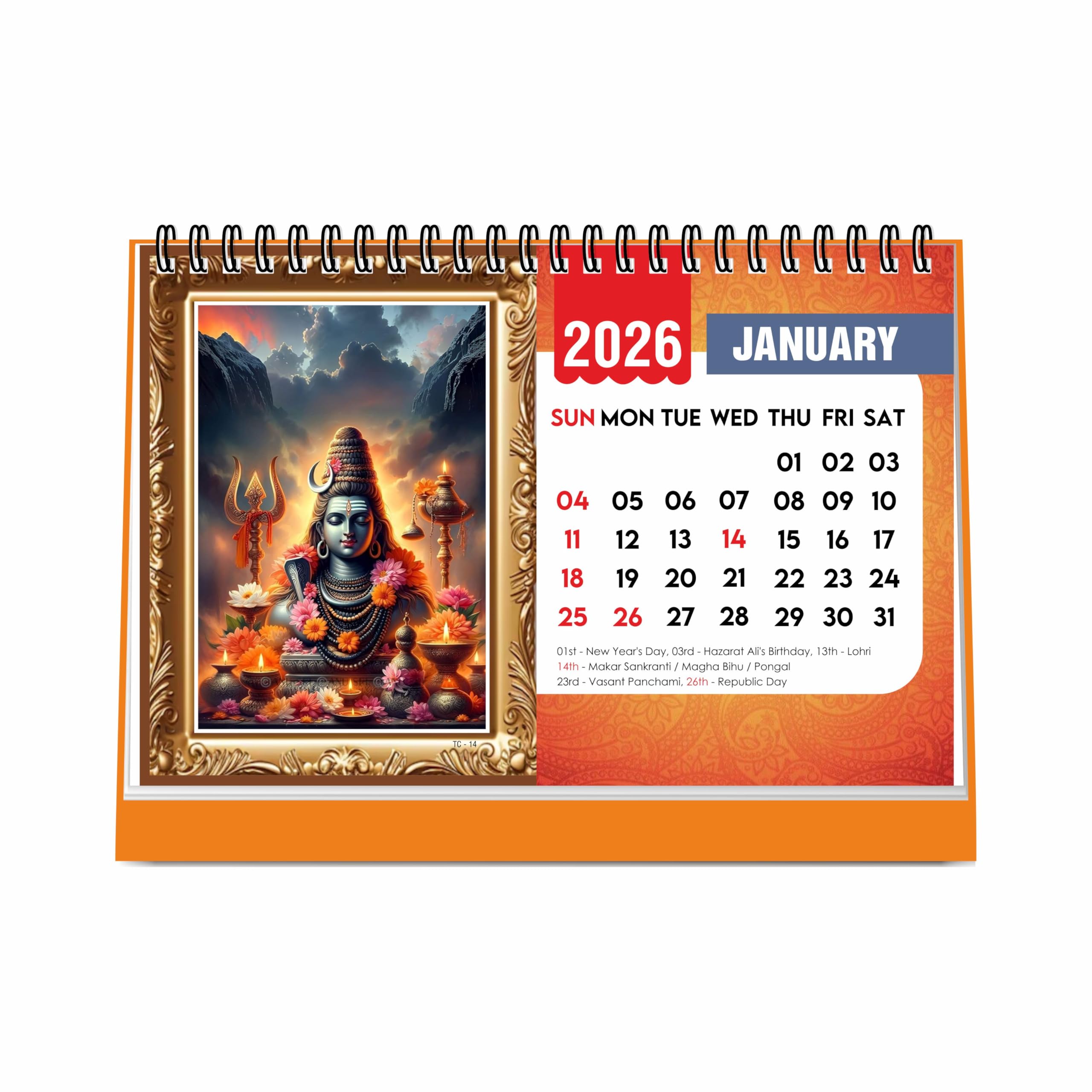 ESCAPER Lord Shiva Table Calendar 2026, Mahadev Desk Calendar 2026, A5 Size New Year Calendar for Office, Study Table & Divine Gifting, Bholenath Calendar