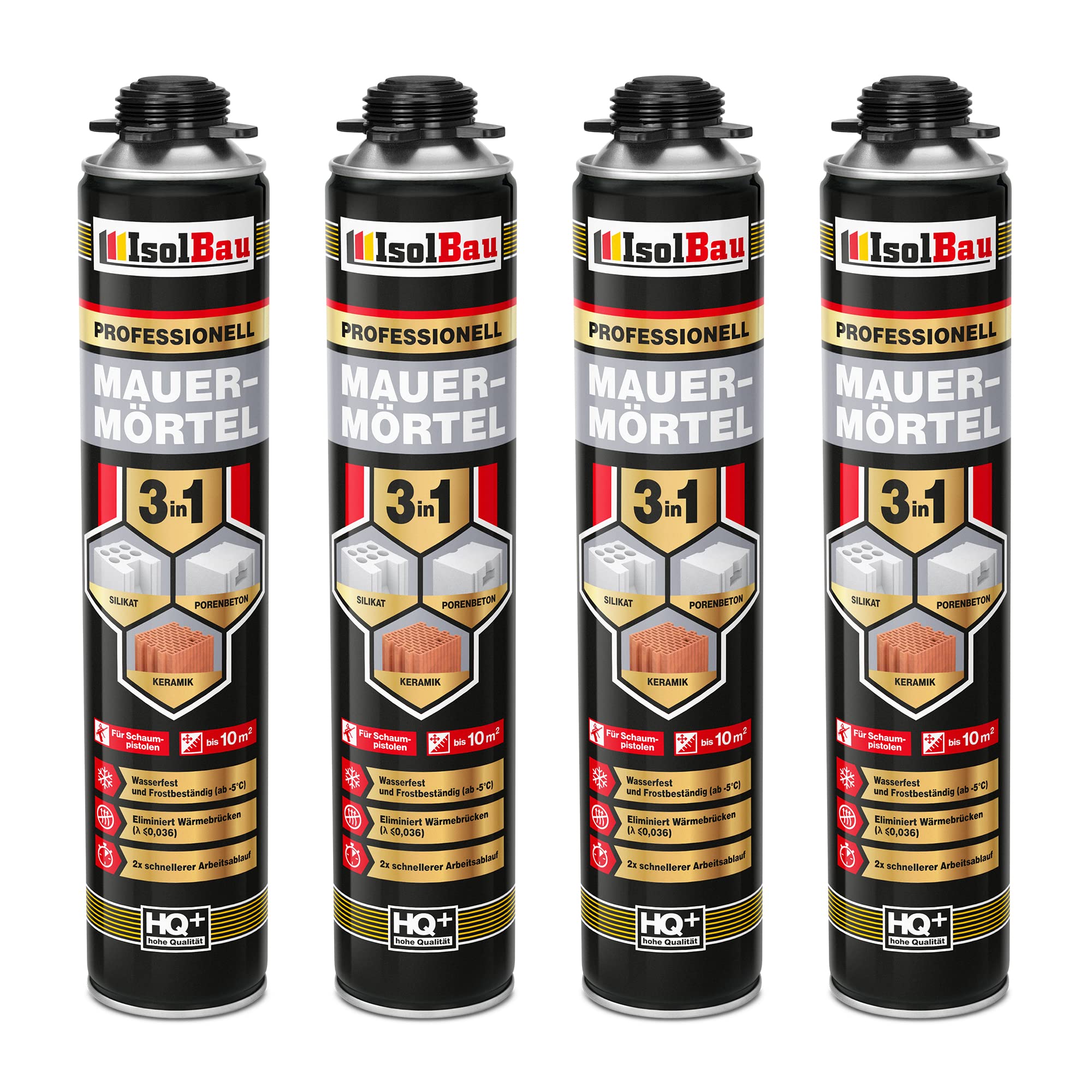 Isolbau Mauermörtel 4 x 750ml Pistolenschaum Montageschaum Klebeschaum 3 in 1 PU-Mörtel