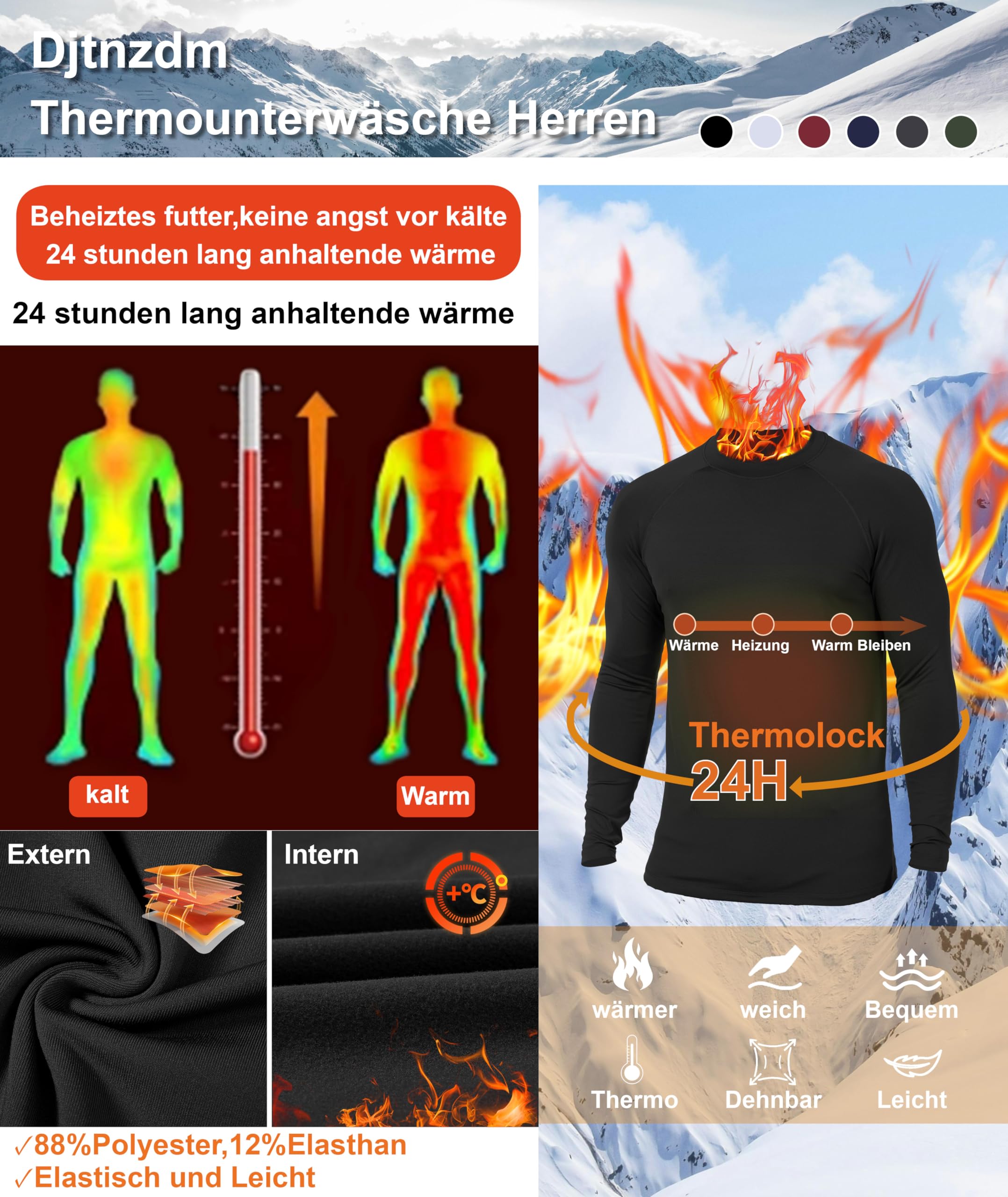 Djtnzdm Maglia Termiche da Uomo Invernale Sportivo Maglietta Intima Termica Biancheria Intima Termica in Pile Compressione Funzionale Ciclismo Fitness Sci Termica Maniche Lunghe