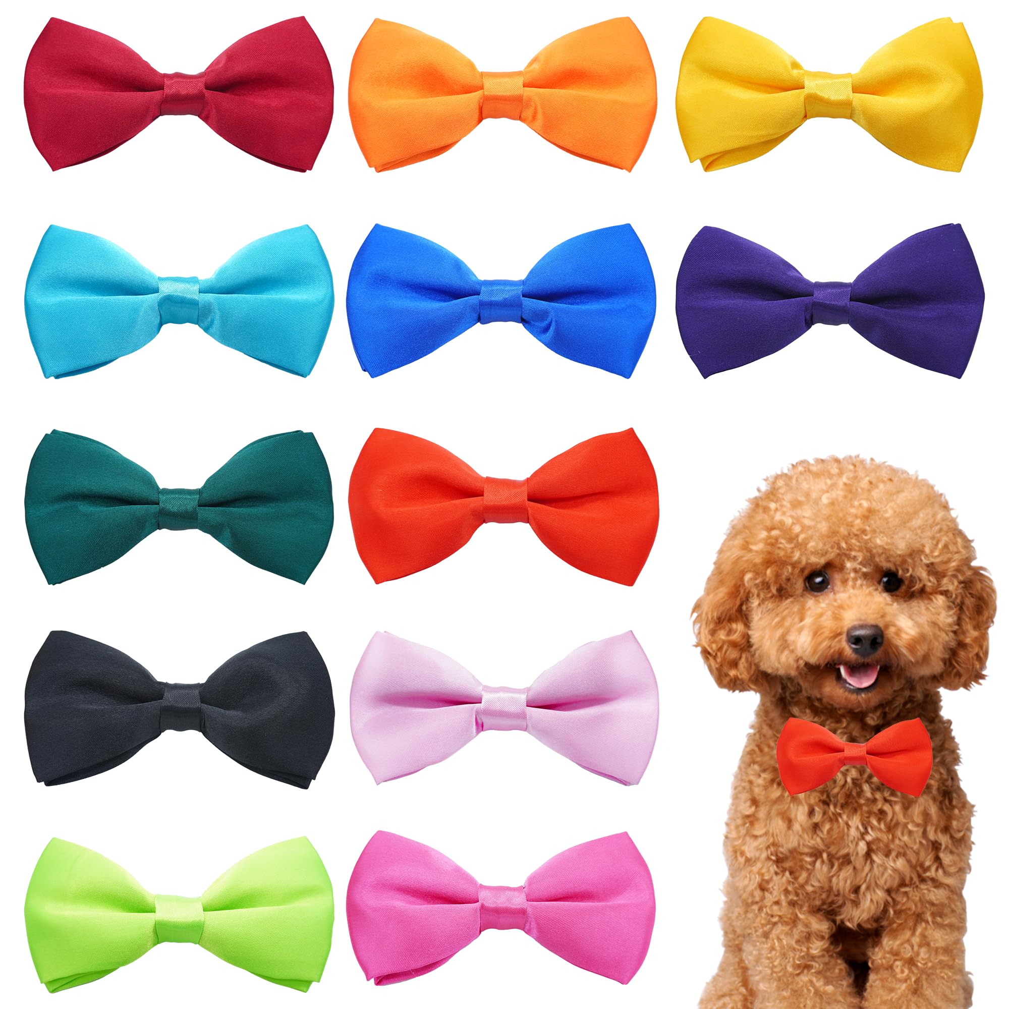 PET SHOW 12 Colors Plain Small Dogs Collar Embellishment Attachment Bow Ties Puppies Cats Collar Charms Accessories Slides Bowties for Birthday Wedding Parties Assorted Pack of 12
