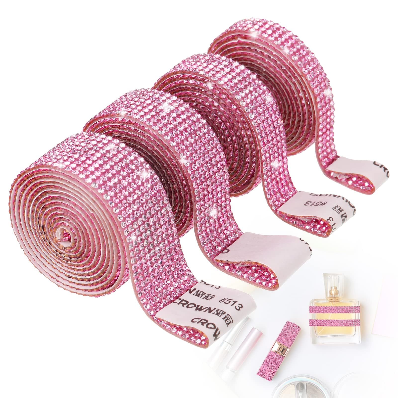 4 Rotoli Nastro Adesivo Con Strisce Di Cristallo Rosa – Per Decorazioni Fai Da Te, Telefoni, Auto – Larghezze Multiple - 3